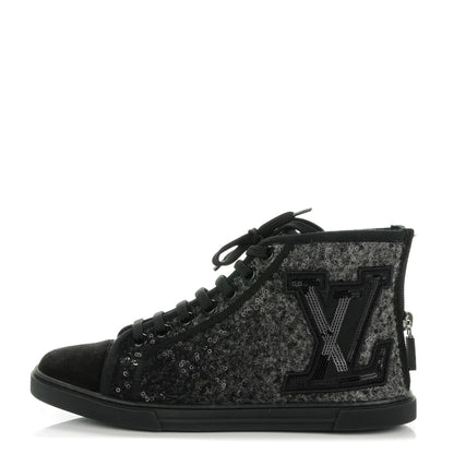 Louis Vuitton Wool Sequin Punchy High Top Sneakers 36.5 Anthracite 1 of 5
