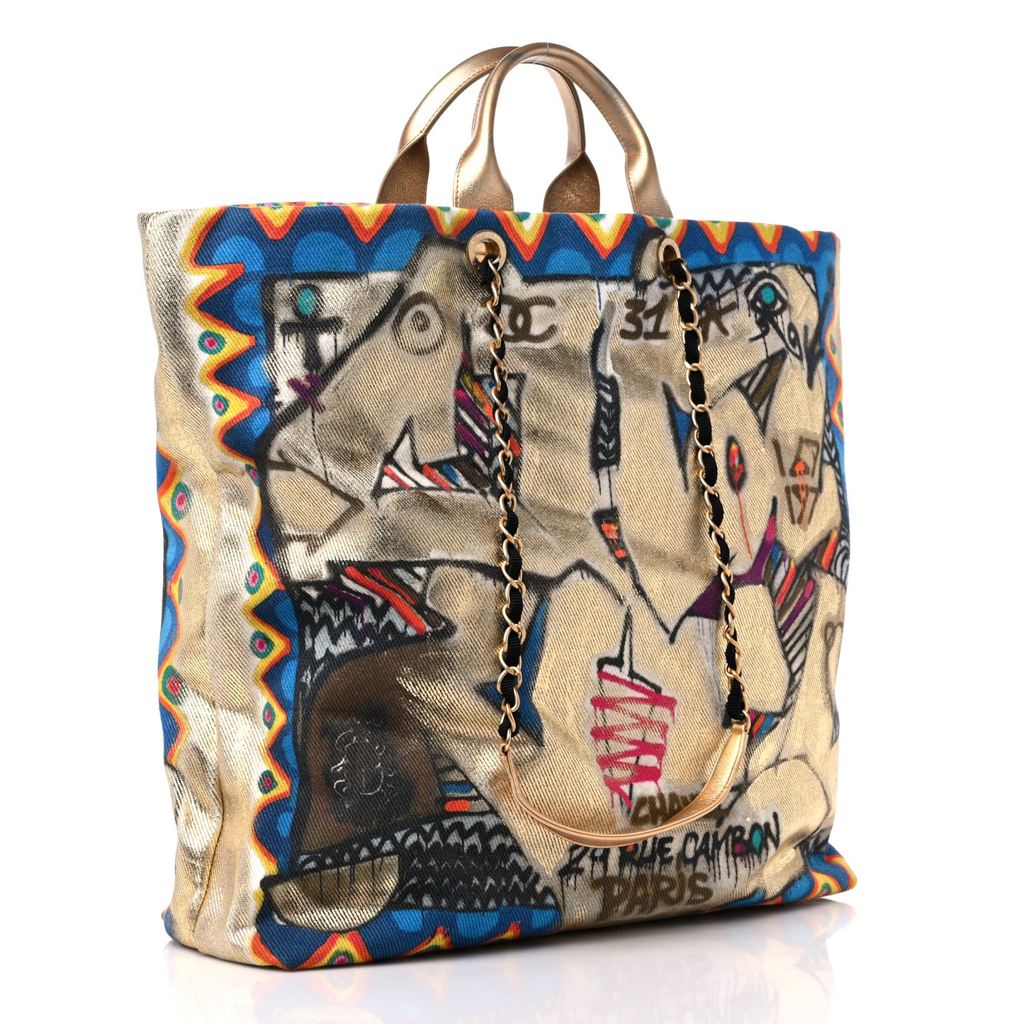 Graffiti Printed Canvas Street Spirit Tote Multicolor