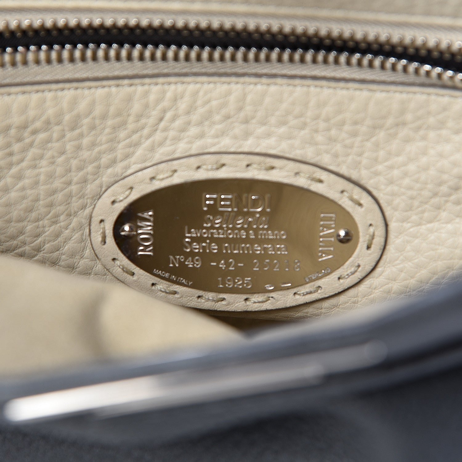 Fendi Cuoio Romano Selleria Bi-Color Medium Peekaboo Iconic Satchel Asfalto Latte 9 of 14