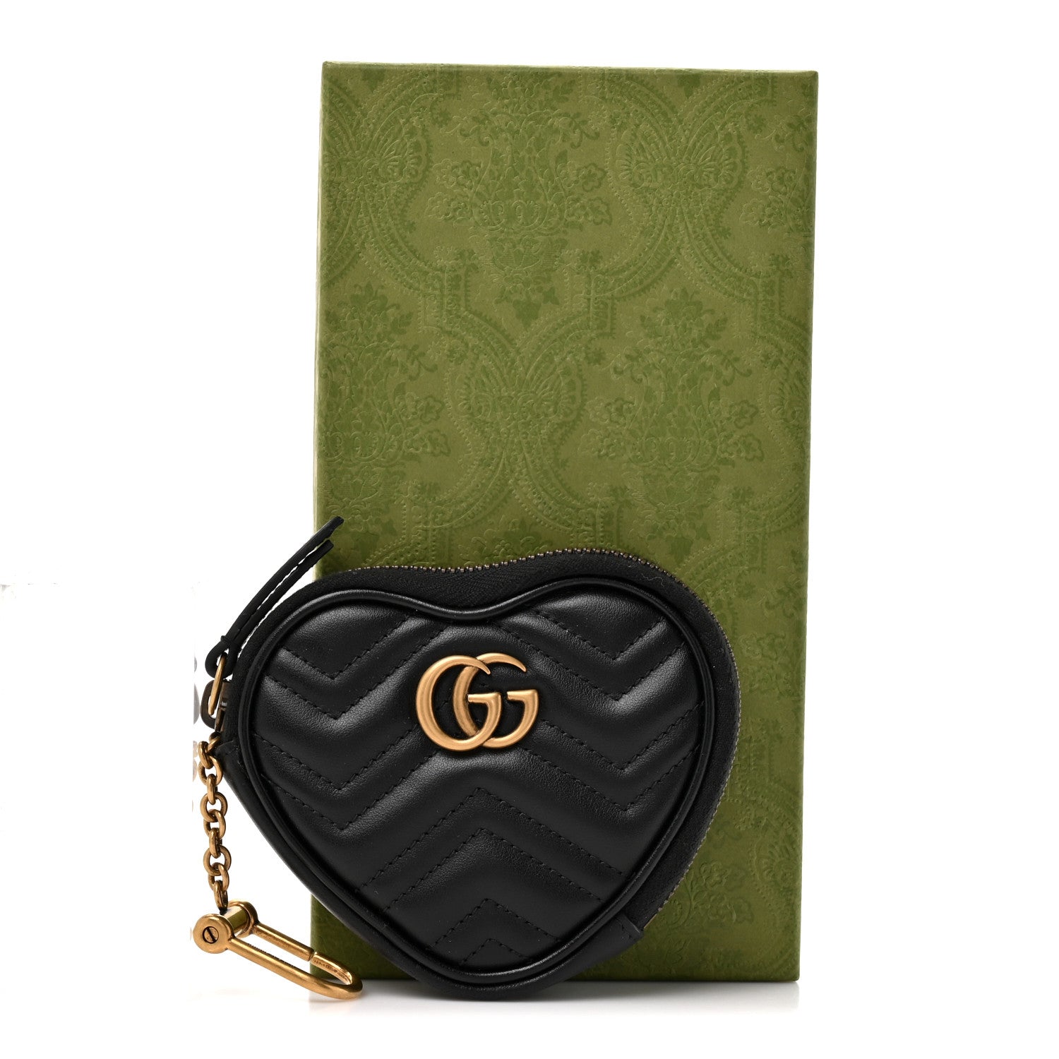 Gucci Calfskin Matelasse Chevron GG Marmont Heart Coin Purse Black 8 of 8
