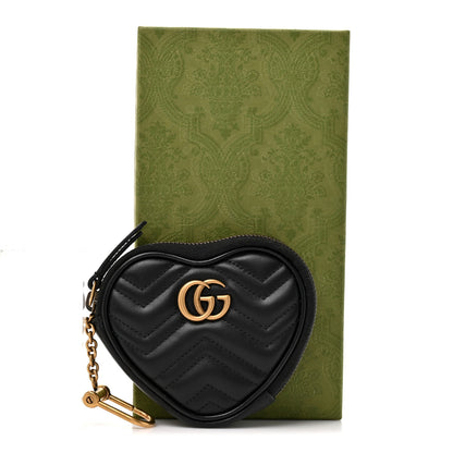 Gucci Calfskin Matelasse Chevron GG Marmont Heart Coin Purse Black 8 of 8