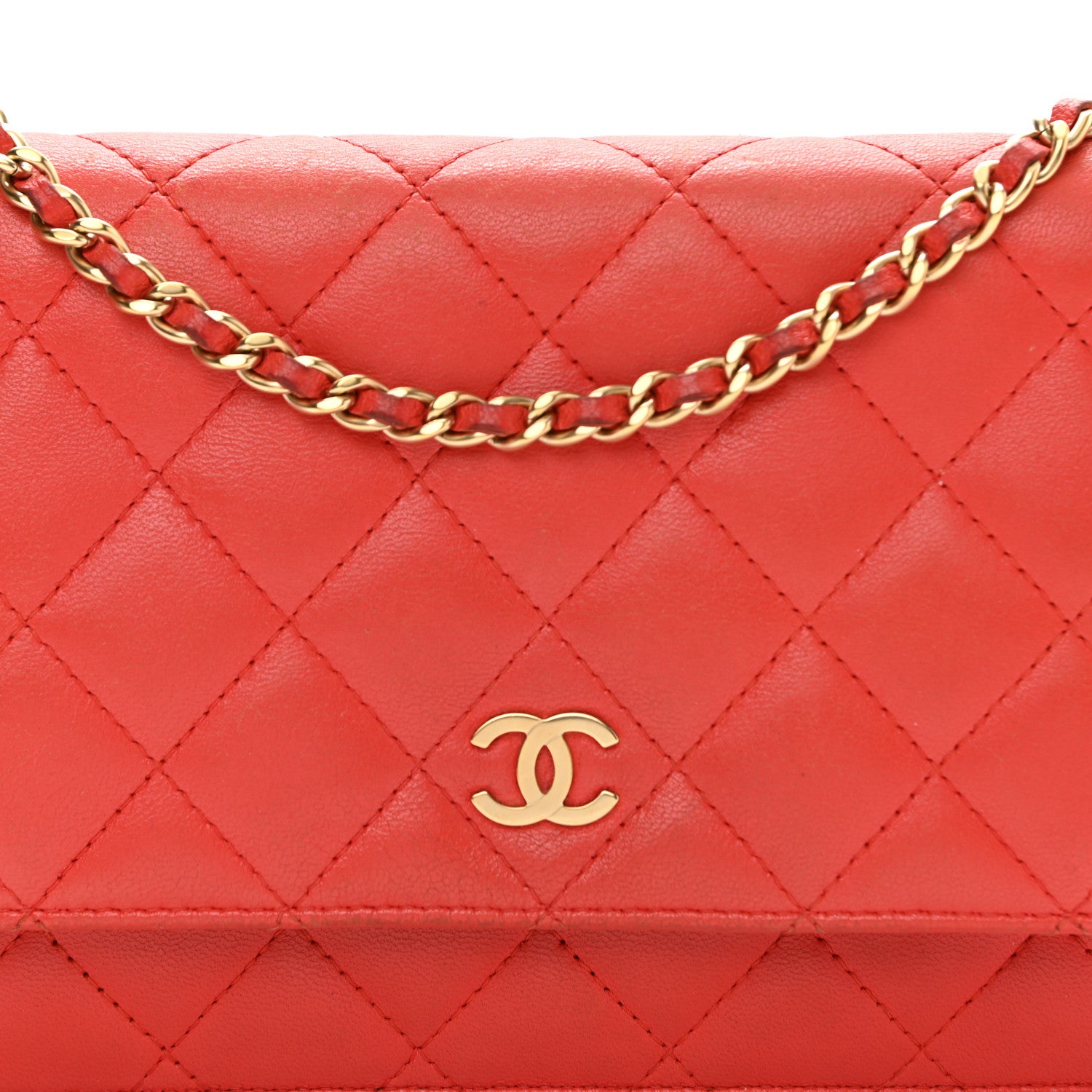 Chanel Lambskin Quilted Wallet On Chain WOC Light Red 9 of 16