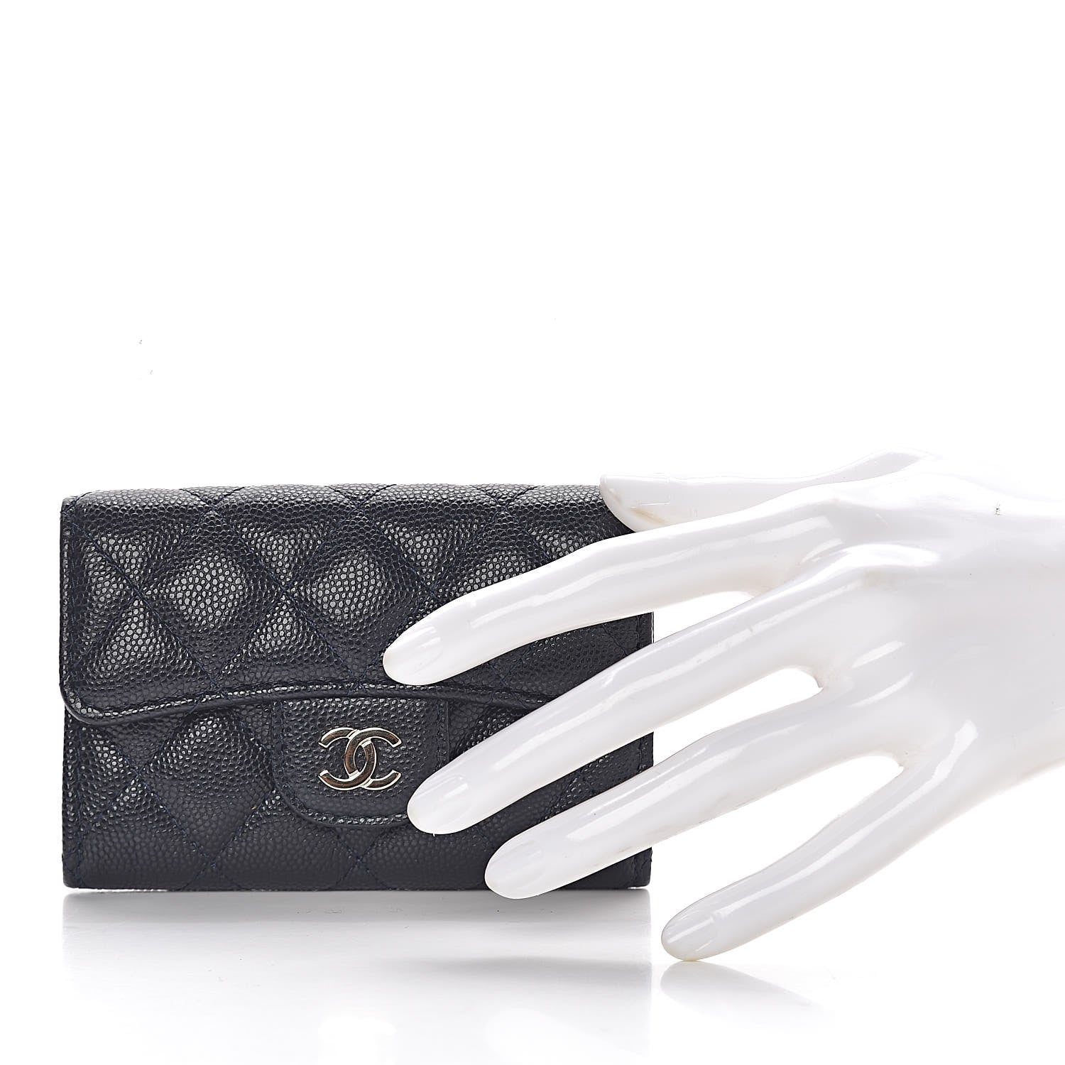 Chanel Caviar Quilted Flap Card Holder Wallet Navy Blue 2 of 12