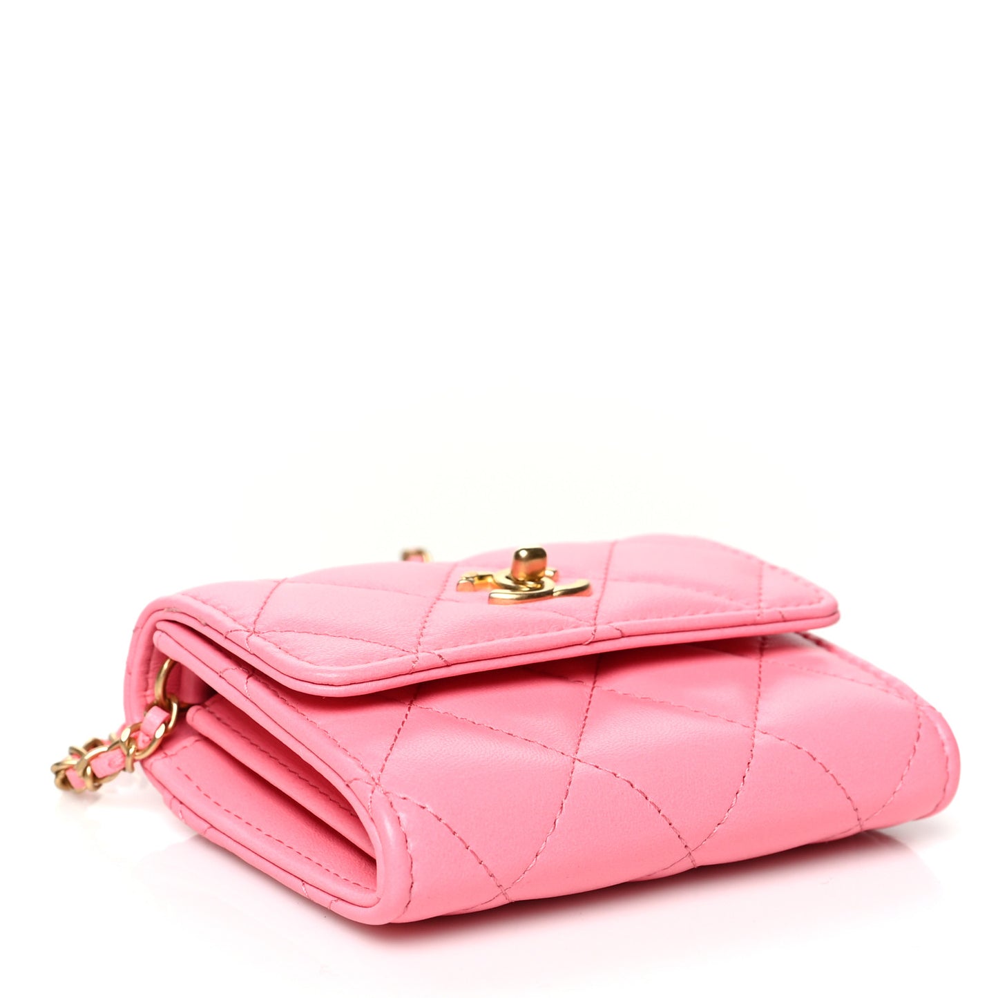 Lambskin Quilted Pearl Crush Clutch With Chain Pink