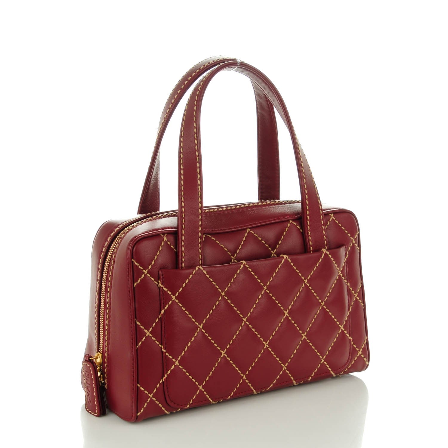 Chanel Calfskin Wild Stitch Top Handle Bag Red 3 of 7