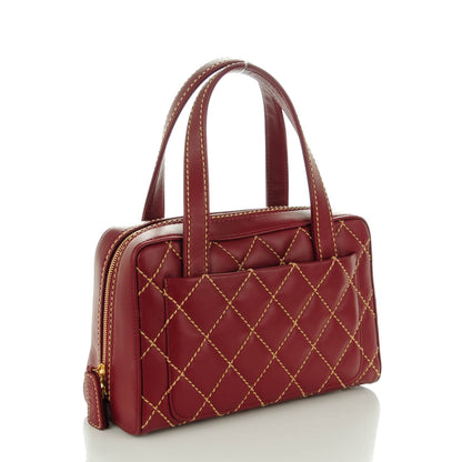 Chanel Calfskin Wild Stitch Top Handle Bag Red 3 of 7