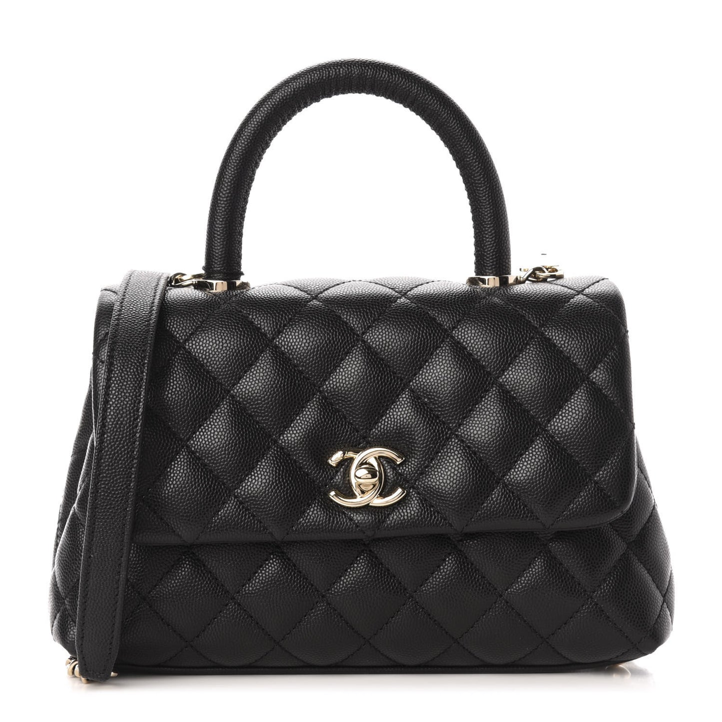 Caviar Quilted Mini Coco Handle Flap Black