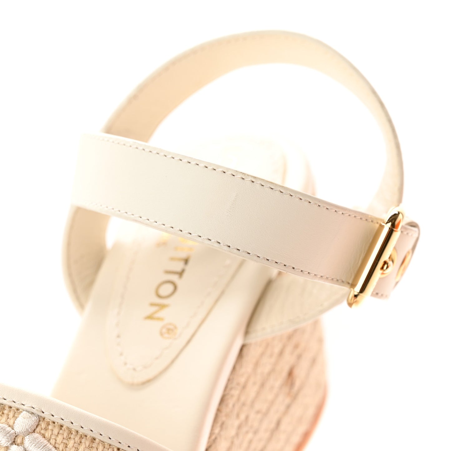 Cotton Monogram Embroidered Starboard Wedge Espadrilles 39 Beige White