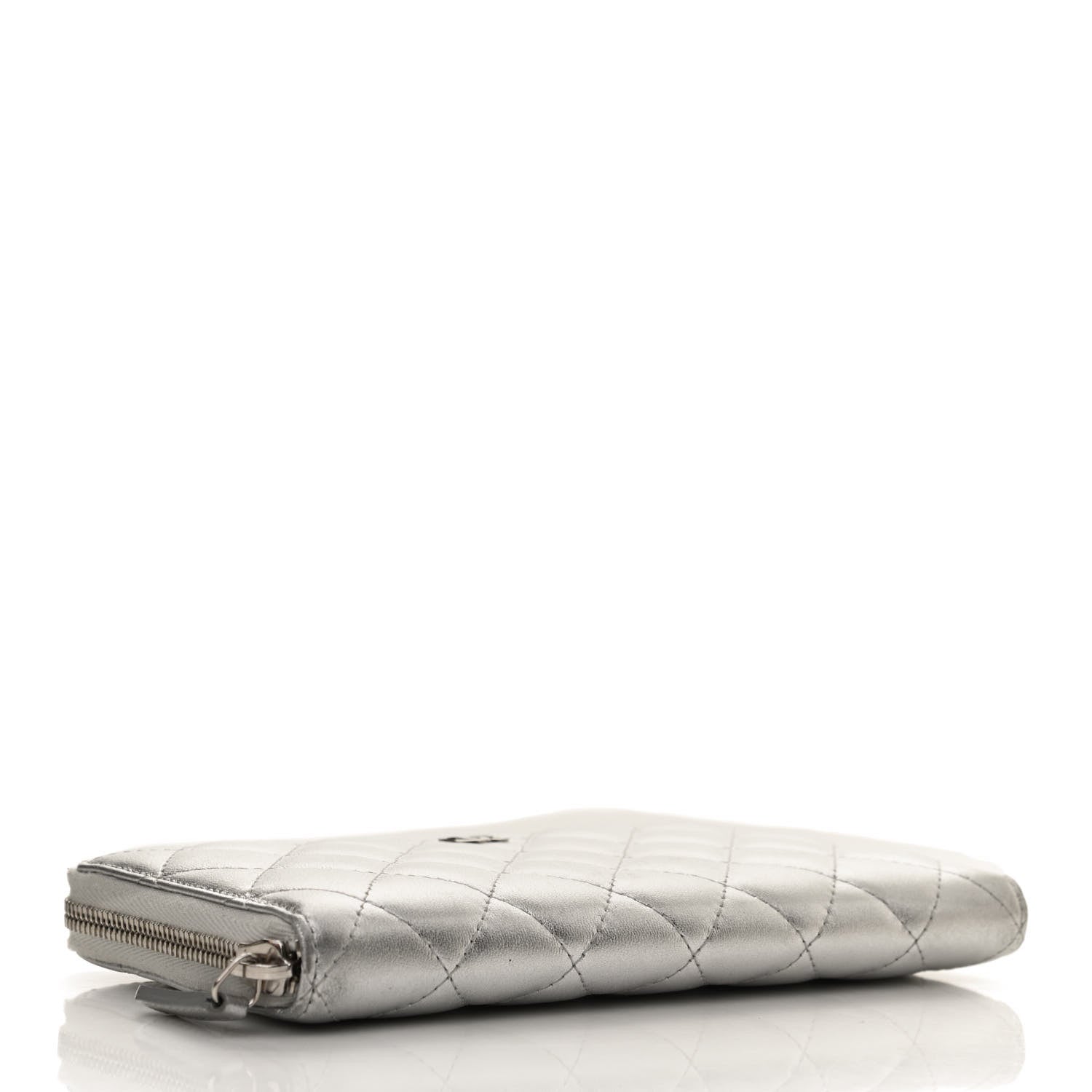 Chanel Metallic Lambskin Quilted Large Gusset Zip Around Wallet Silver 4 of 10