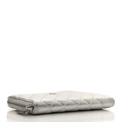Chanel Metallic Lambskin Quilted Large Gusset Zip Around Wallet Silver 4 of 10