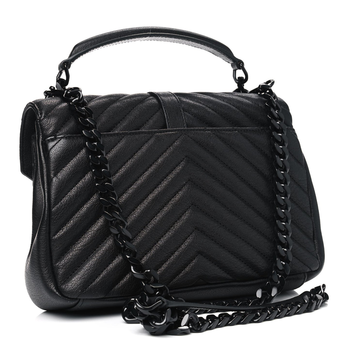 Sheepskin Matelasse Chevron Monogram Monochrome Medium College Bag Black