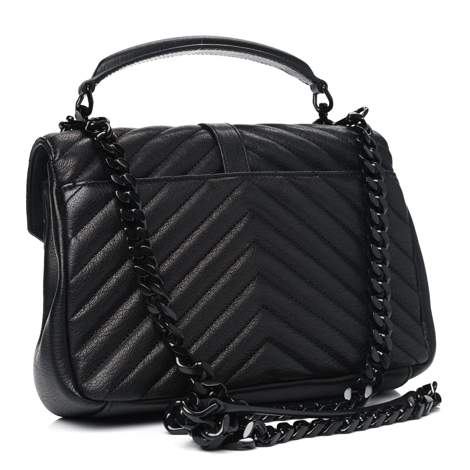 Saint Laurent Sheepskin Matelasse Chevron Monogram Monochrome Medium College Bag Black 2 of 4