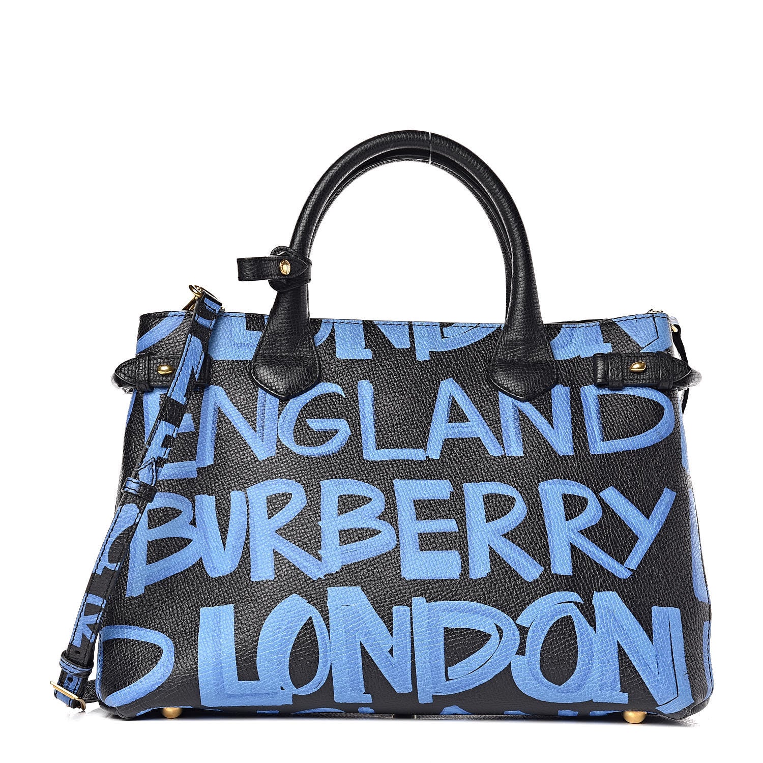 Burberry Grainy Calfskin Graffiti Print Medium Banner Tote Black 1 of 11