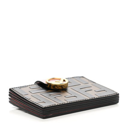Fendi Vitello Cruise F is Fendi Bi-Color FF 1974 Embossed Gusseted Card Holder Maya Black Peonia 4 of 10
