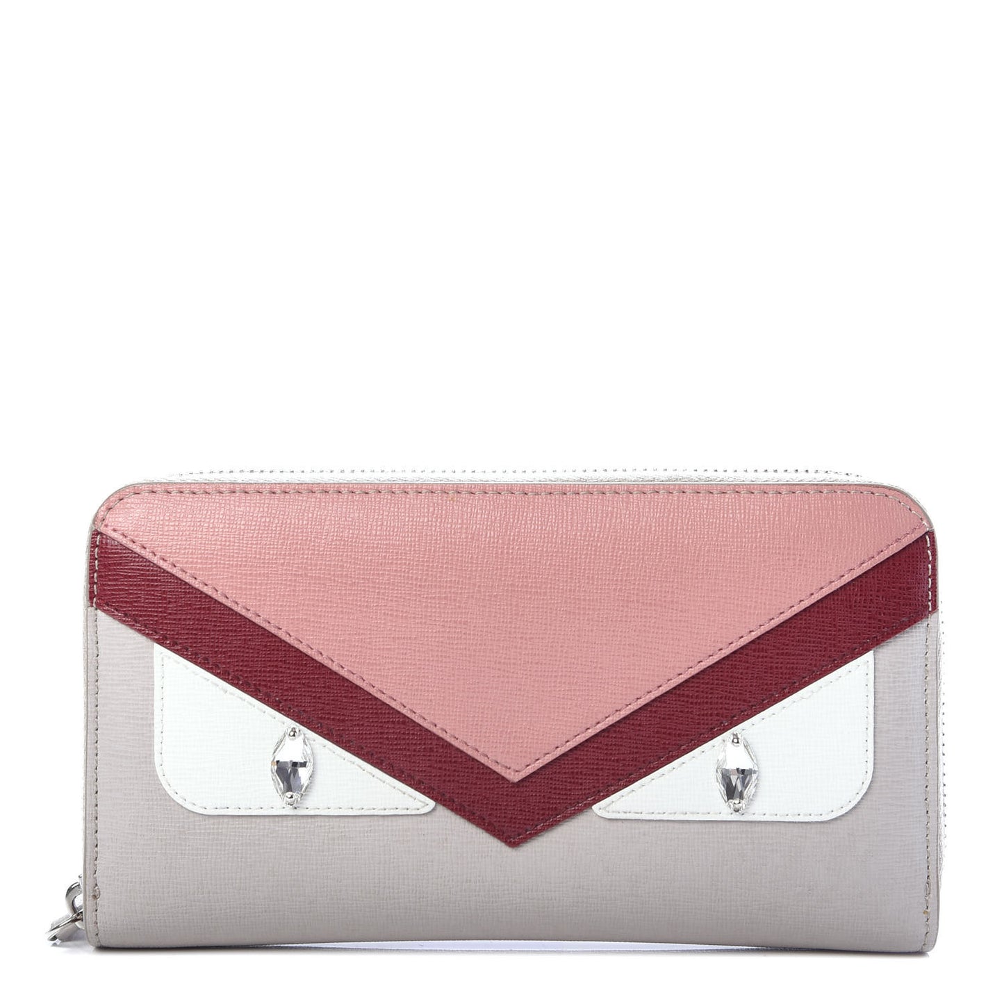 Vitello Elite Crystal Eye Monster Zip Around Wallet Grigio Polvere Ribes Multicolor