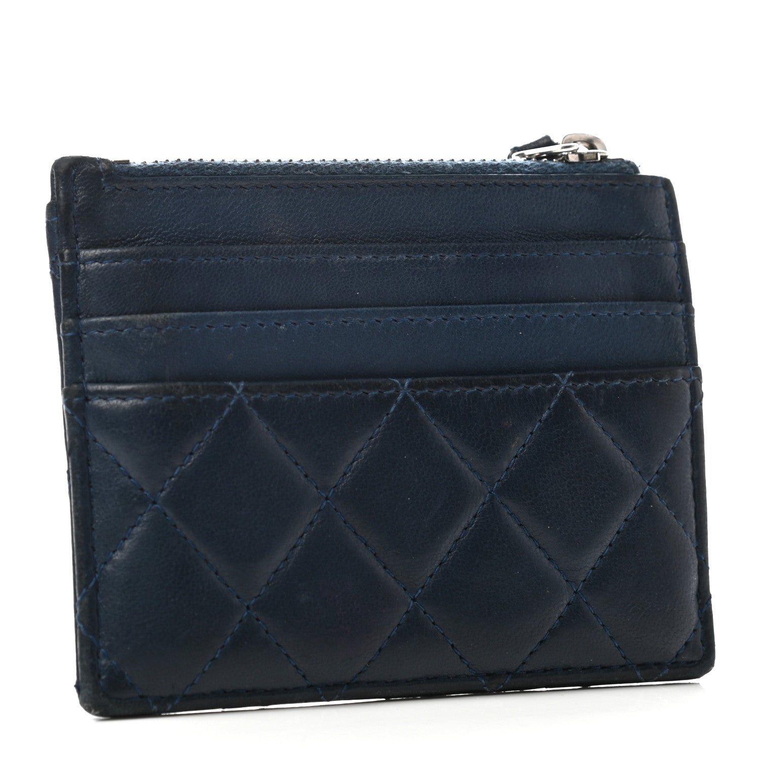 Chanel Lambskin Quilted Zip Card Holder Navy Blue 3 of 7