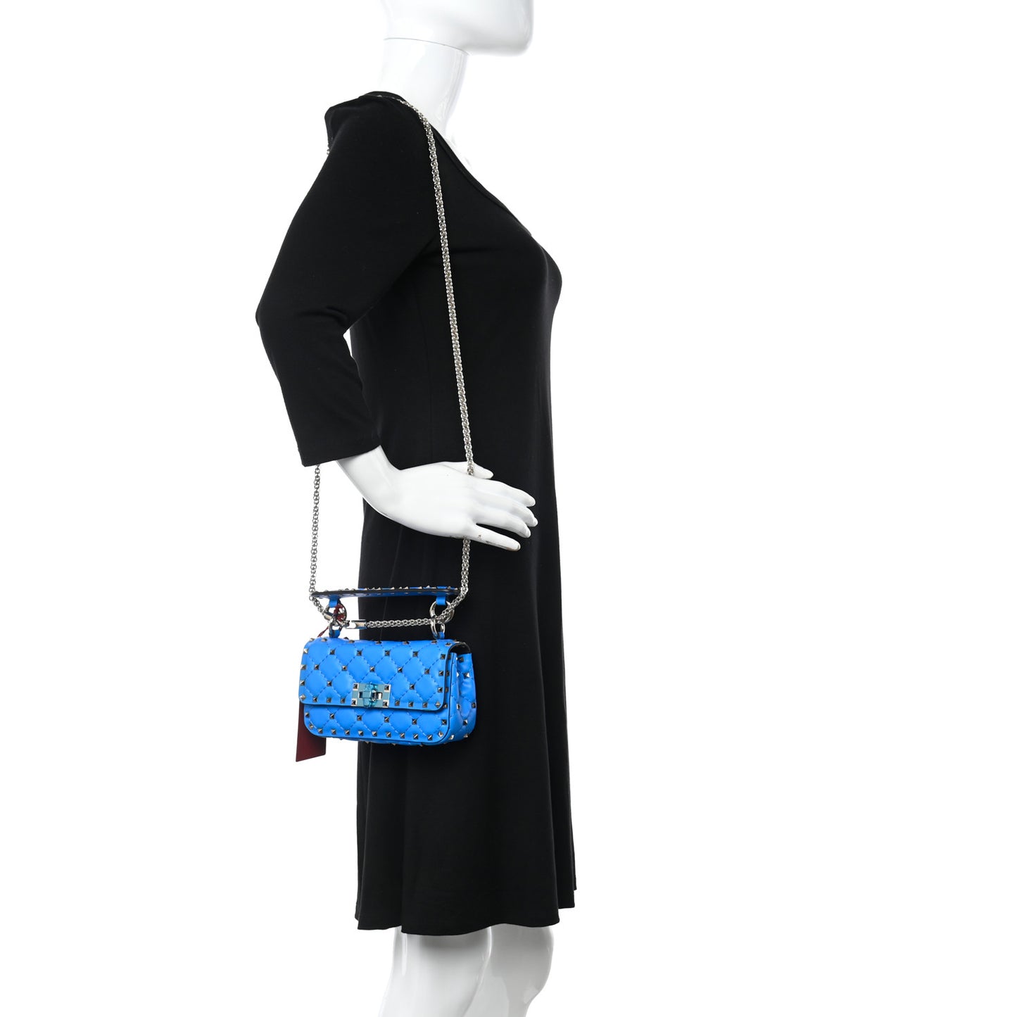 Calfskin Mini Rockstud Spike Shoulder Bag Azzurro Fluo