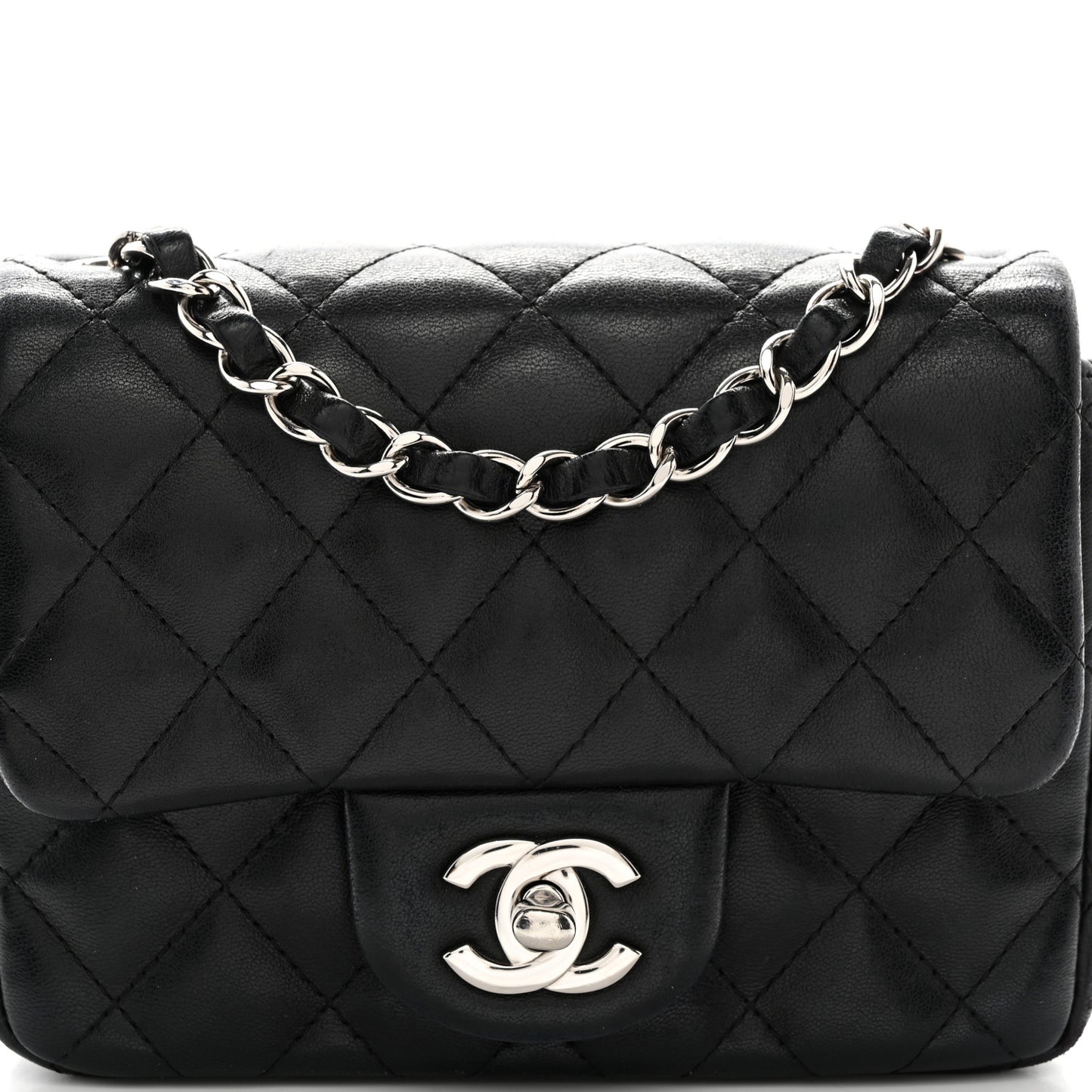 Lambskin Quilted Mini Square Flap Black
