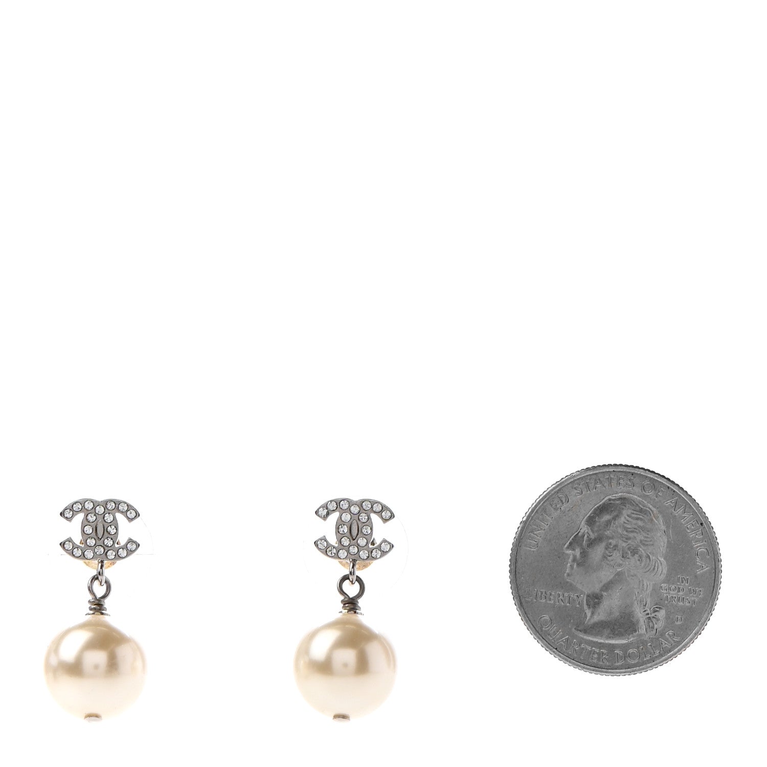 Chanel Crystal Pearl CC Drop Earrings Silver 2 of 4