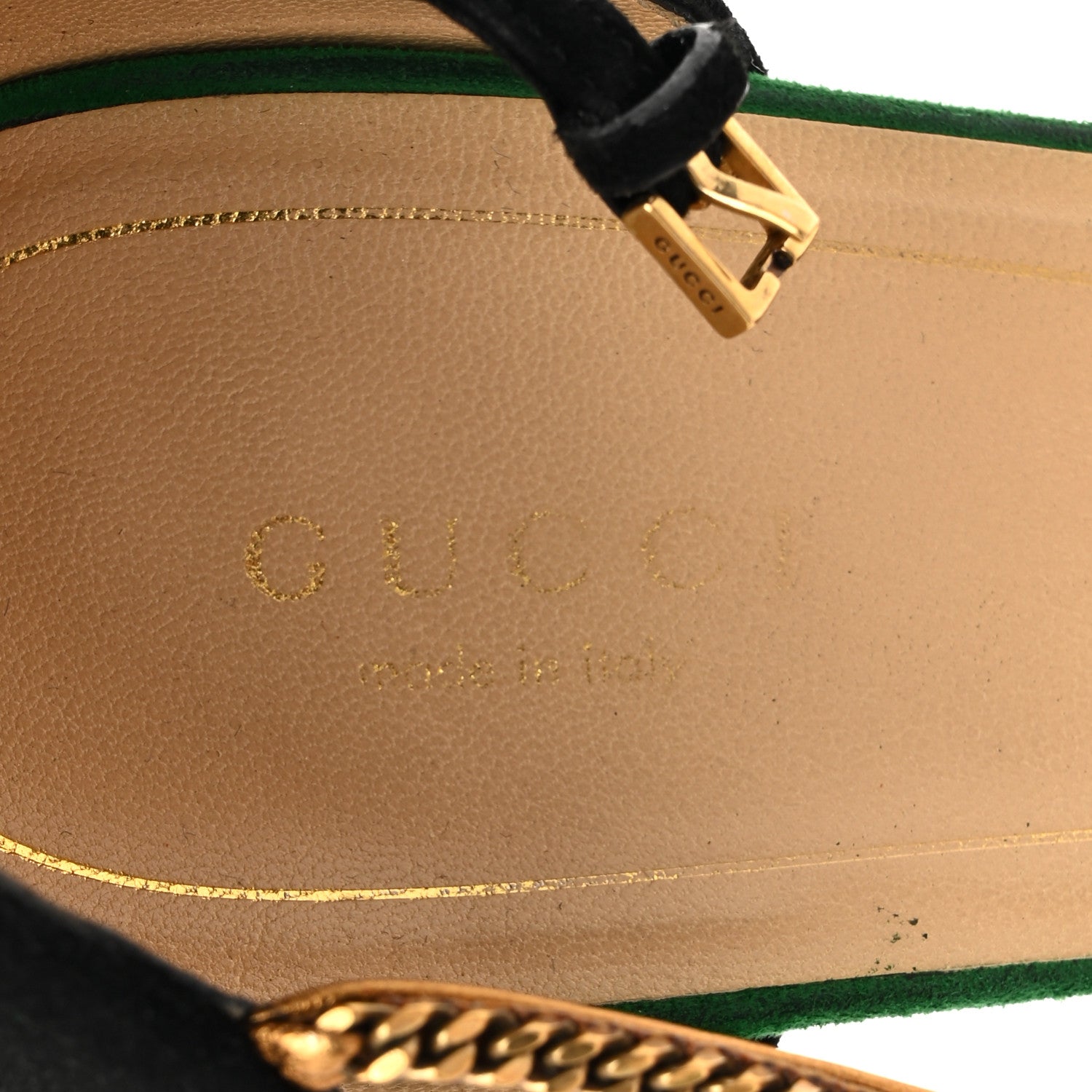 Gucci Kid Scamosciato Ankle Chain Pump 41 Garden 41 Green Black 9 of 14