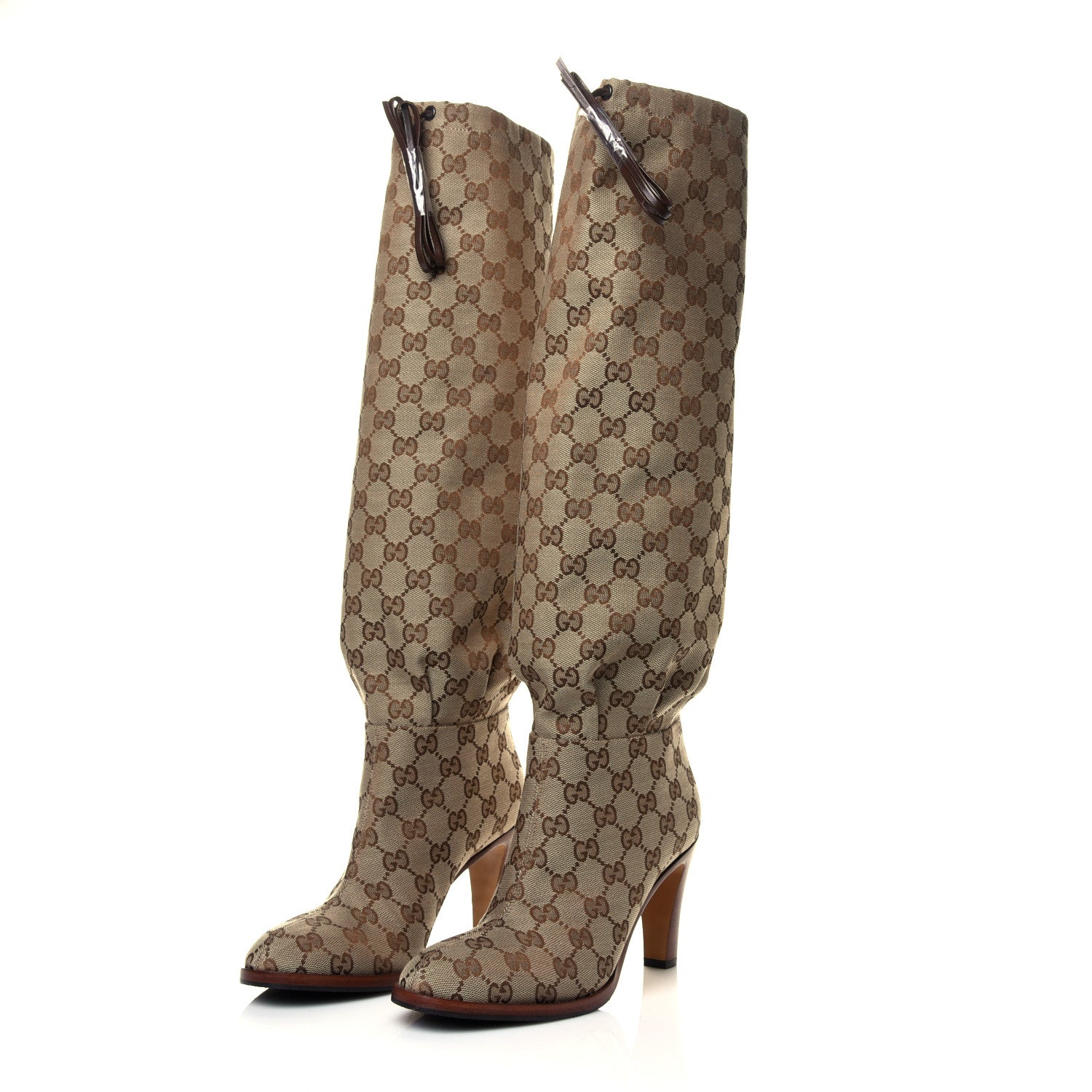 Gucci Monogram Lisa Mid Heel Boots 37.5 Beige Ebony 3 of 6