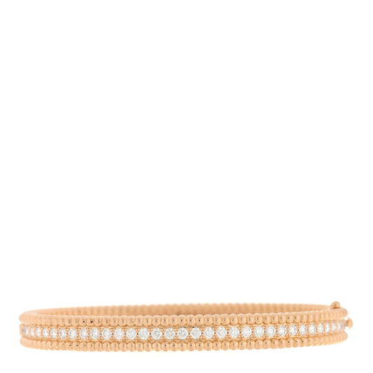 18K Rose Gold Diamond Perlee 1-Row Bangle Bracelet XS