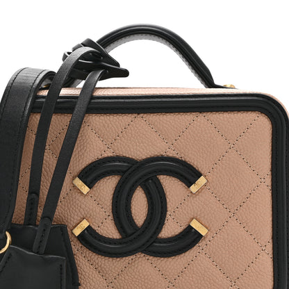 Chanel Caviar Quilted Small CC Filigree Vanity Case Beige Black 8 of 10