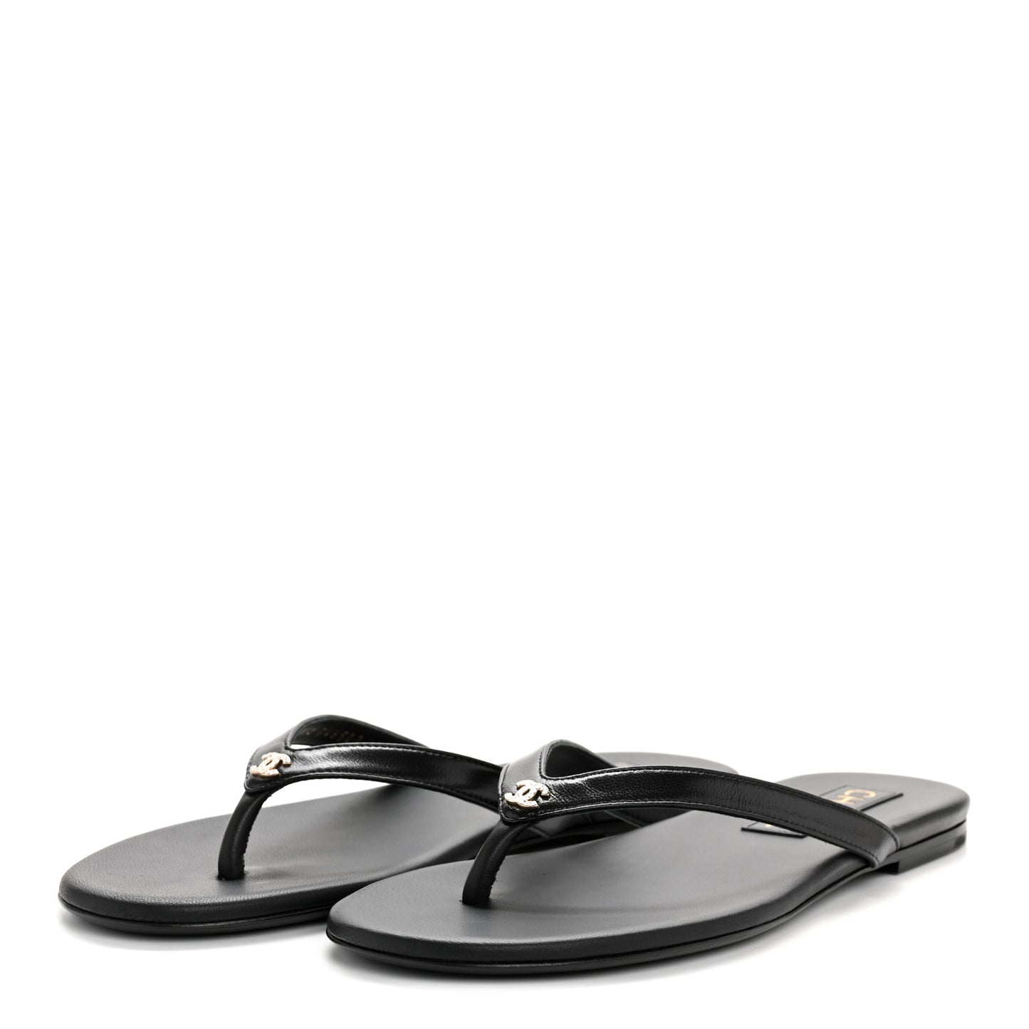 Shiny Lambskin Crystal CC Thong Sandals 37 Black