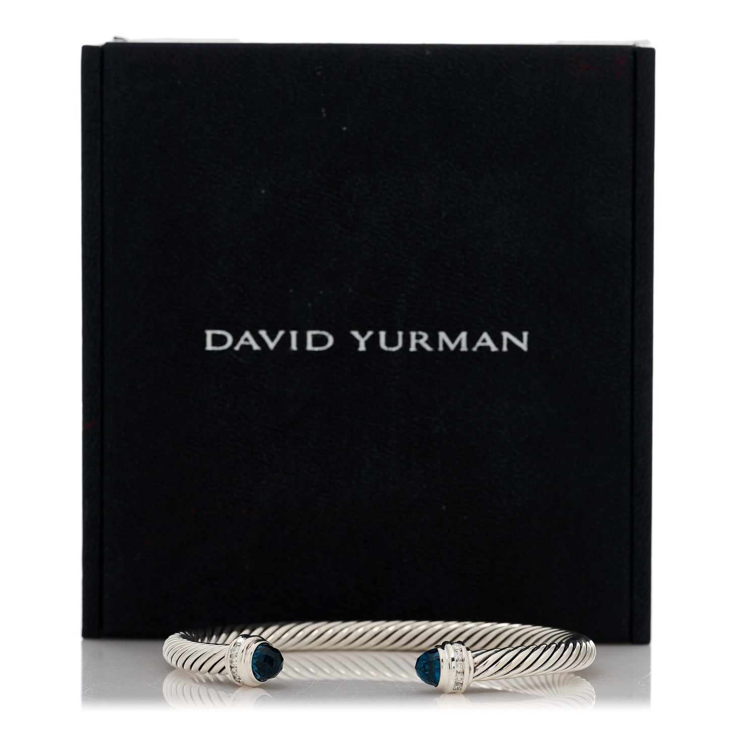 Sterling Silver Diamond Hampton Blue Topaz 5mm Cable Classics Bracelet