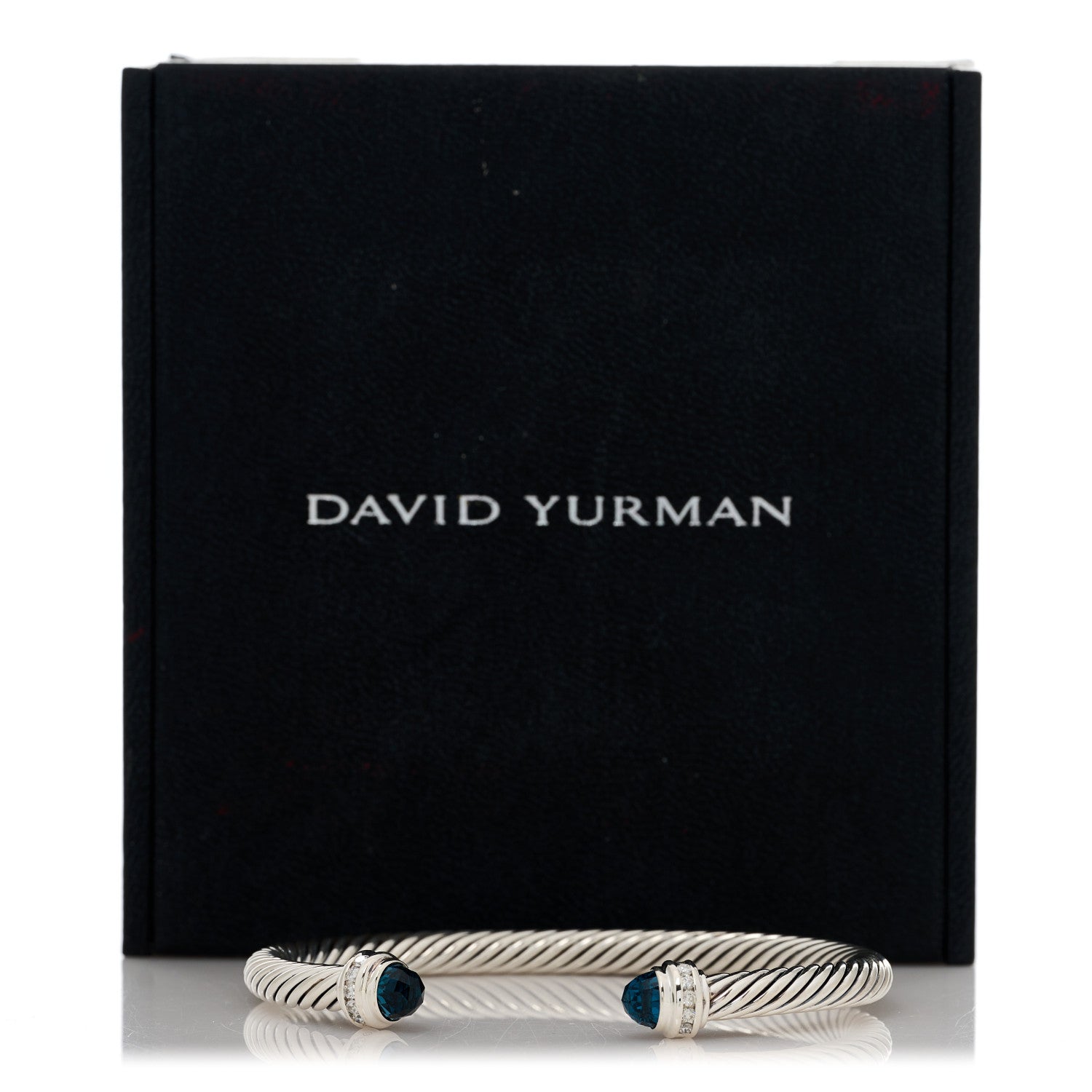 David Yurman Sterling Silver Diamond Hampton Blue Topaz 5mm Cable Classics Bracelet 4 of 4