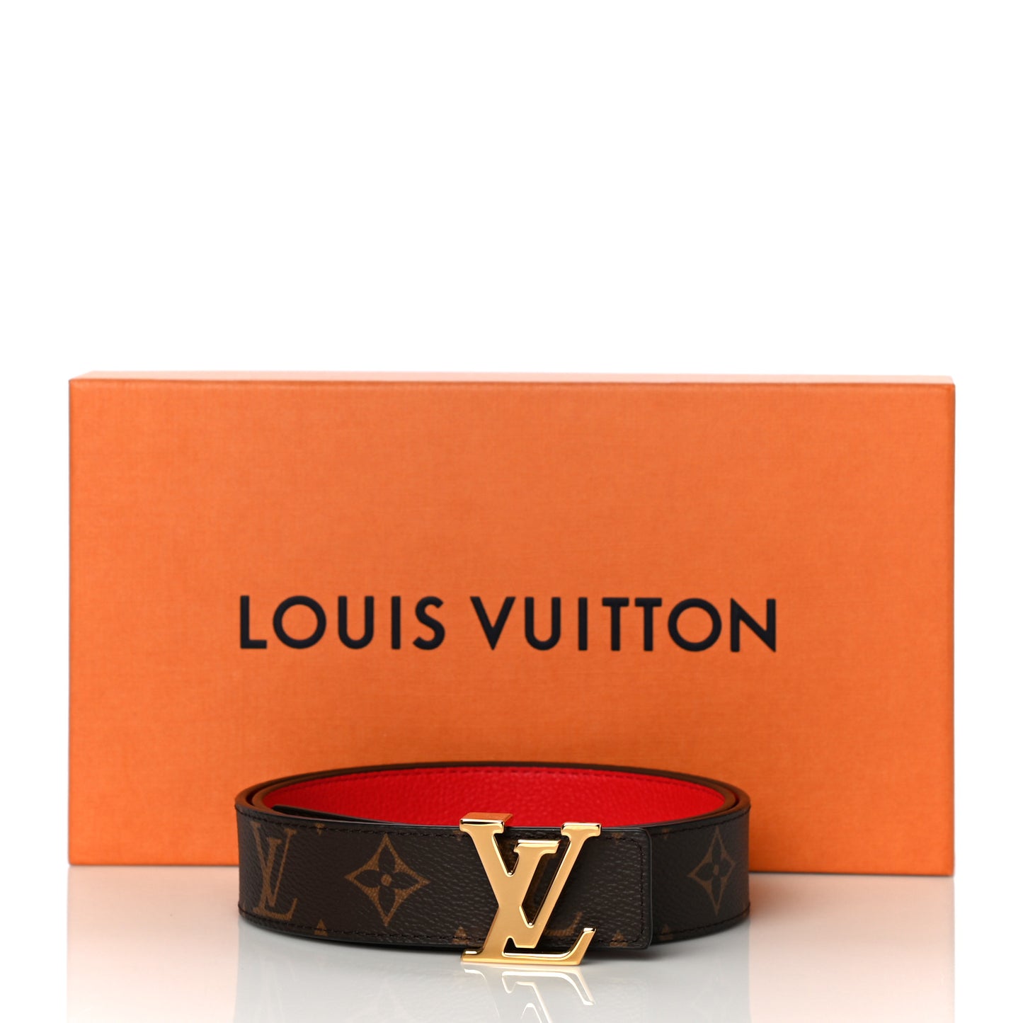 Calfskin Monogram 30mm LV Initiales Reversible Belt 75 30 Coquelicot