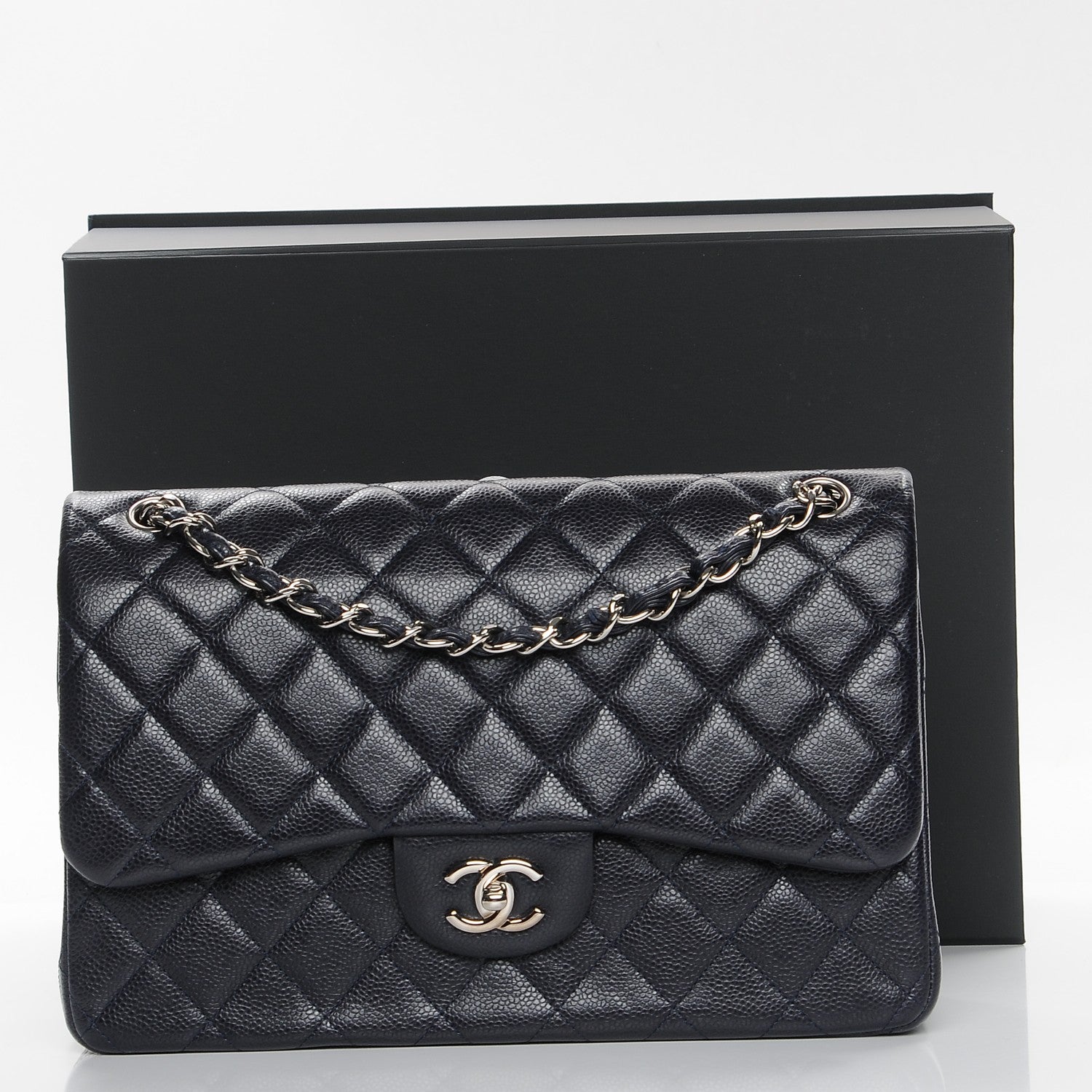 Chanel Caviar Quilted Jumbo Double Flap Navy Blue 10 of 10