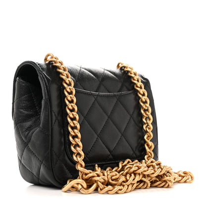 Chanel Shiny Goatskin Quilted Mini Chain Strap Flap Black 4 of 21