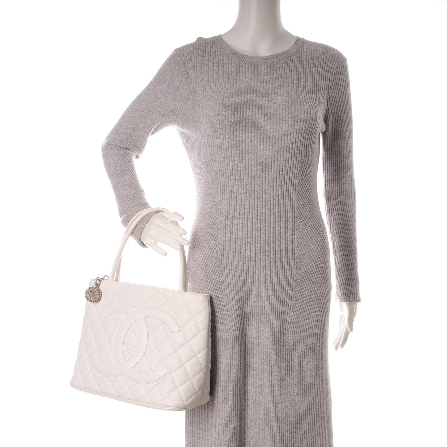 Caviar Quilted Medallion Tote White