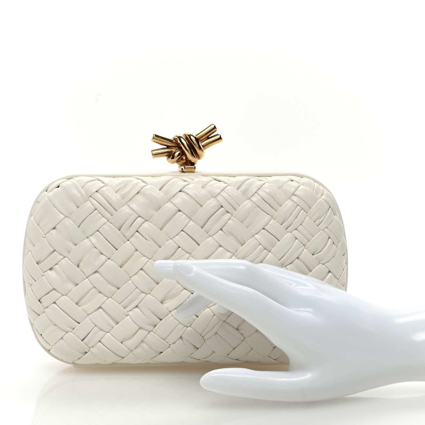 Foulard Intrecciato Minaudiere Knot Clutch Bone