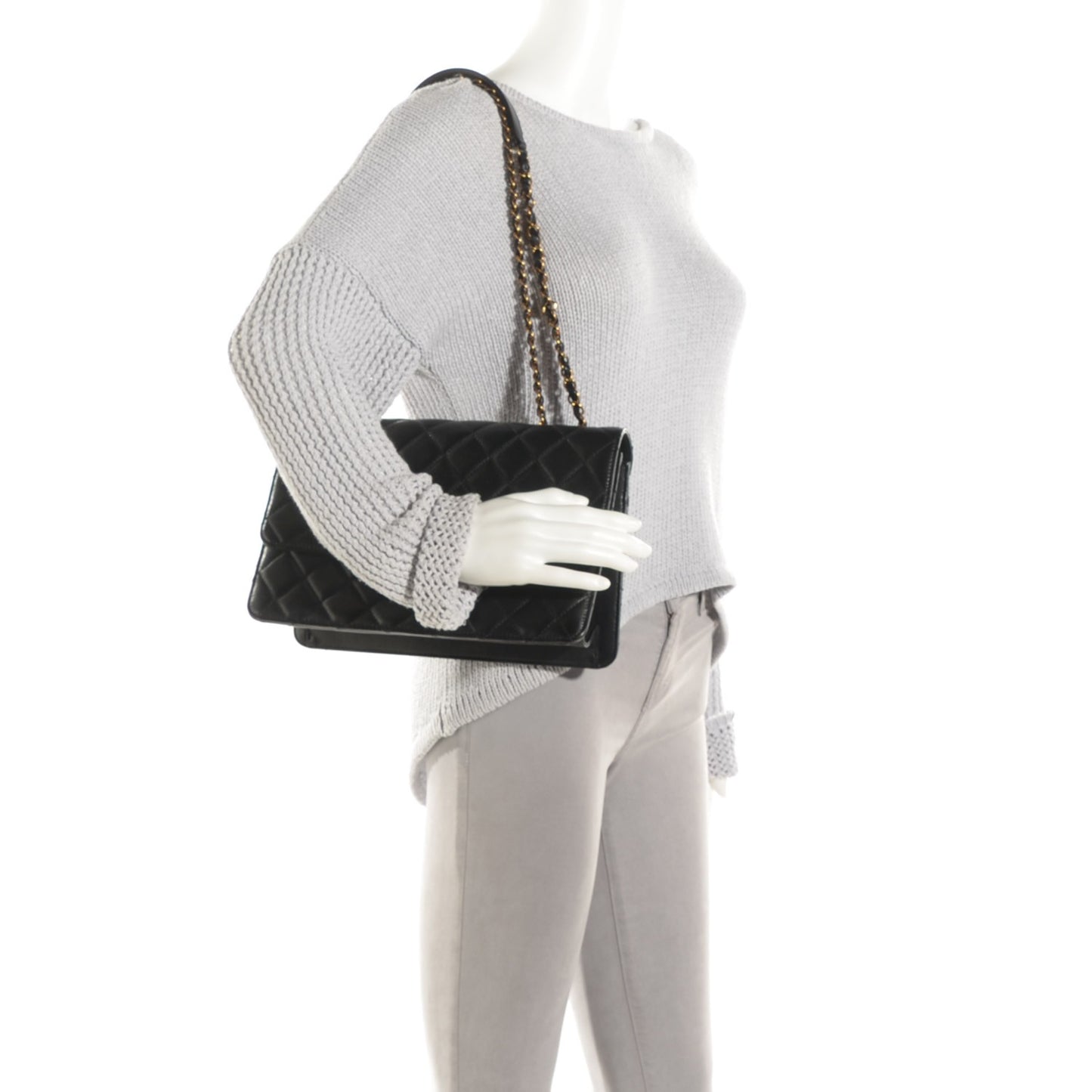 Sheepskin Quilted Large Beauty Lock Flap Black