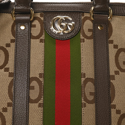 Gucci Monogram Jumbo GG Textured Dollar Calfskin Web Medium Duffle Bag Camel Ebony 8 of 10