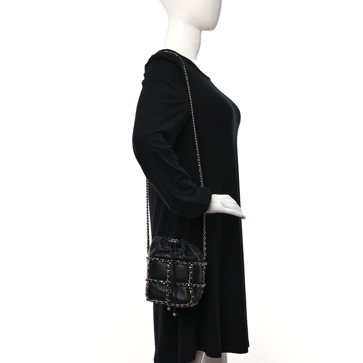 Chanel Lambskin Bucket Chain Drawstring Bag Black 3 of 9