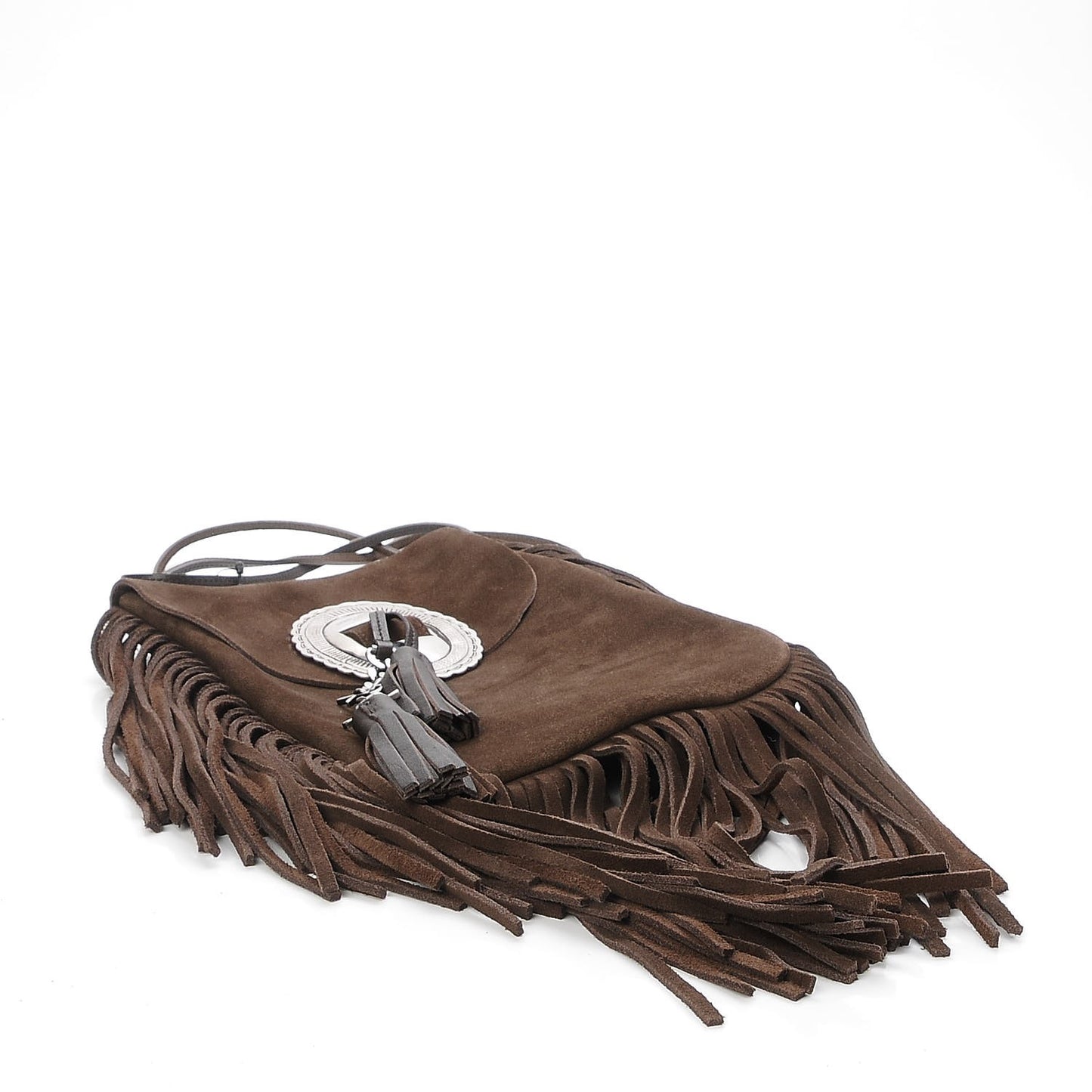 Suede Fringe Flat Anita Crossbody Bag Coffy Marrone