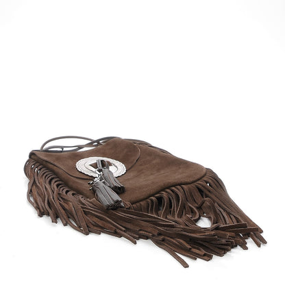 Saint Laurent Suede Fringe Flat Anita Crossbody Bag Coffy Marrone 4 of 7