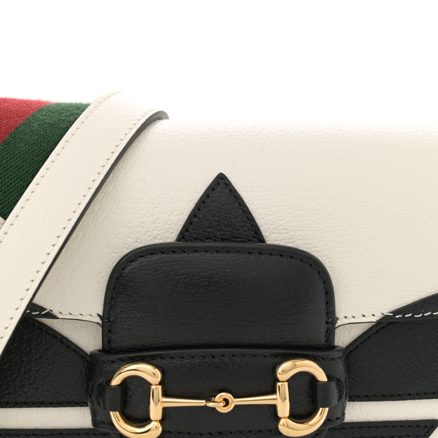 Gucci X ADIDAS Textured Dollar Calfskin Web Trefoil Mini Horsebit 1955 Shoulder Bag Off White Black 8 of 11