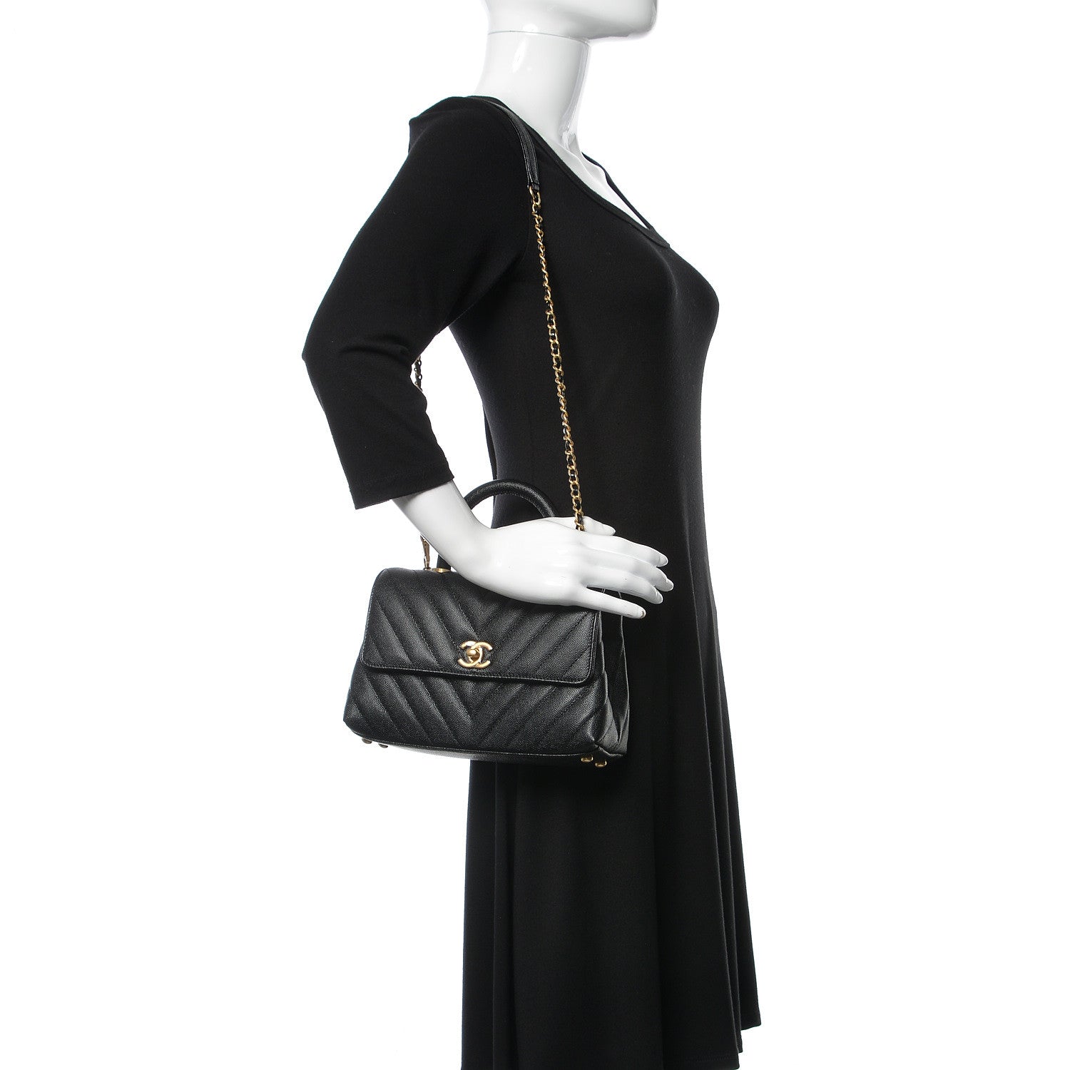 Chanel Caviar Chevron Quilted Mini Coco Handle Flap Black 2 of 10