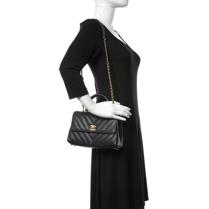 Chanel Caviar Chevron Quilted Mini Coco Handle Flap Black 2 of 10