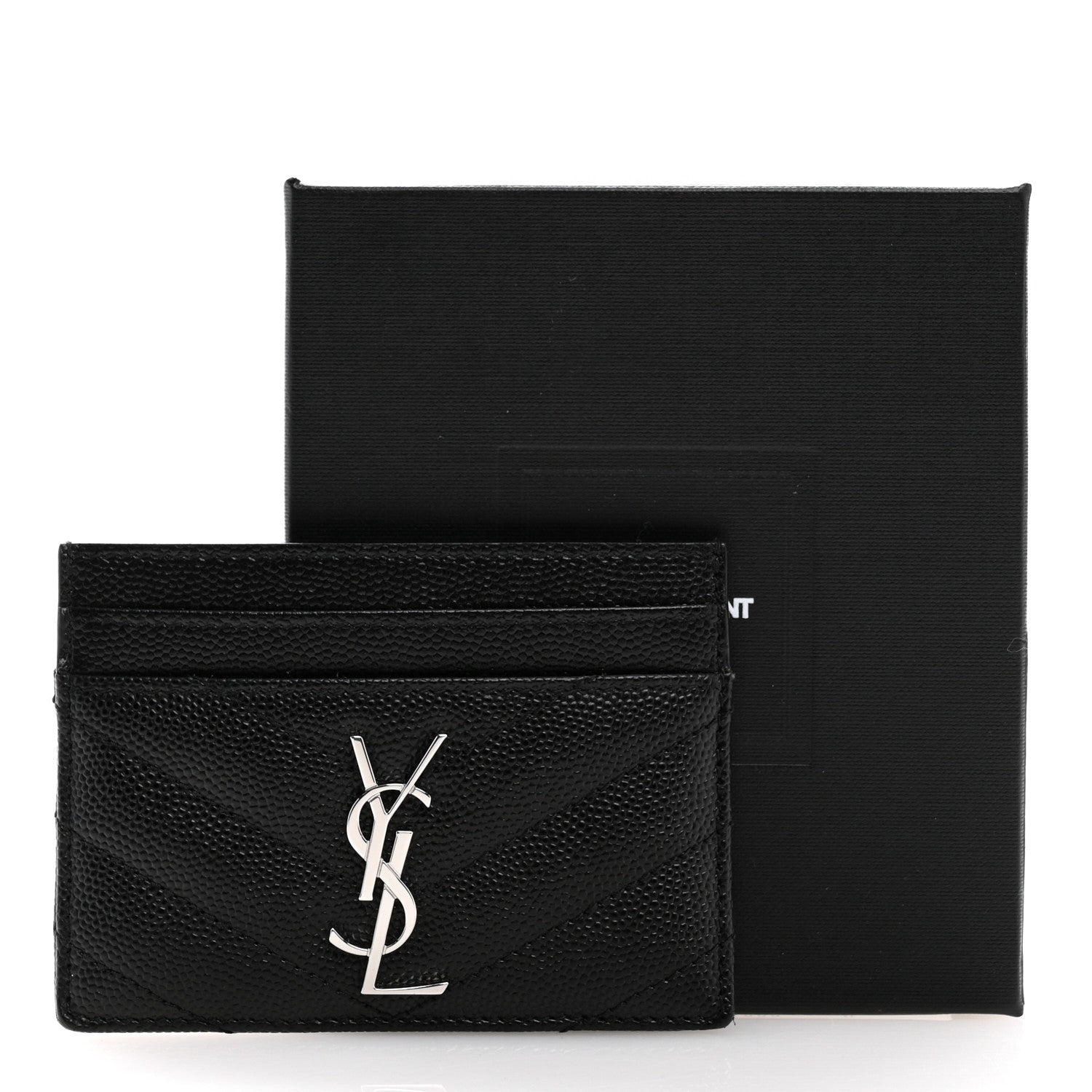 Saint Laurent Grain De Poudre Matelasse Chevron Monogram Credit Card Case Black 9 of 9