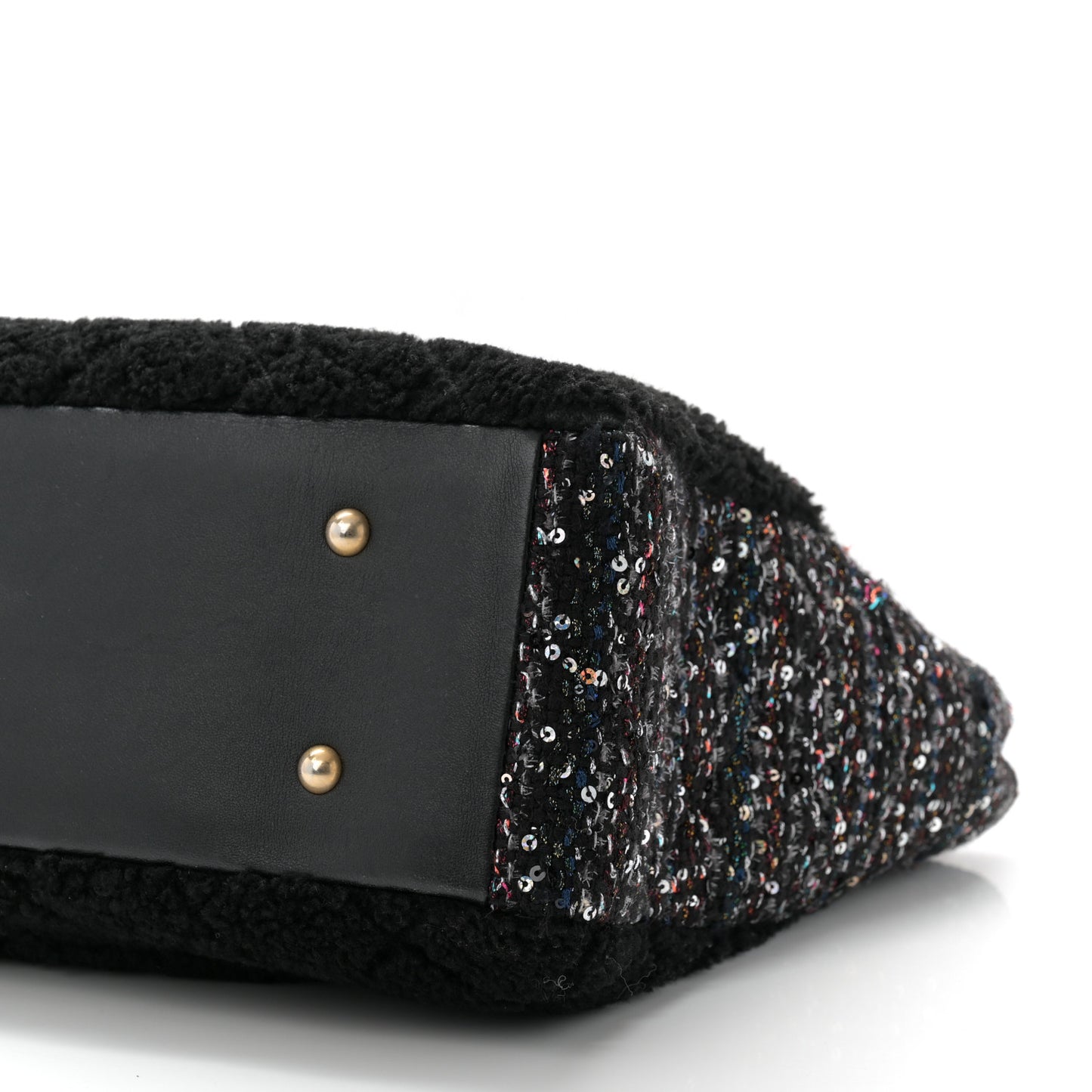 Shearling Sequin Tweed Shopper Tote Black