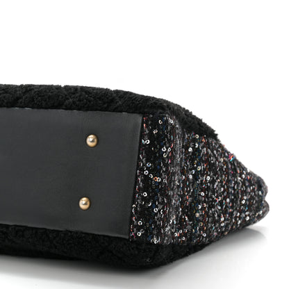Chanel Shearling Sequin Tweed Shopper Tote Black 10 of 11