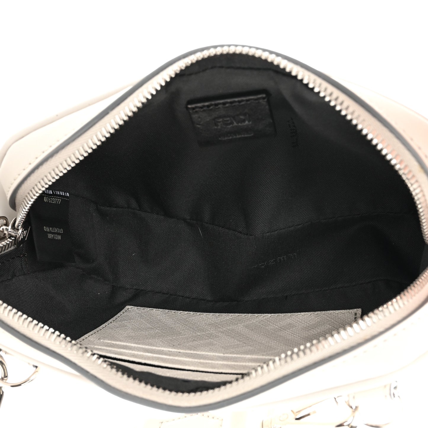 Shiny Glazed Fabric Vitello Cover FF 1974 Logo Small Camera Case Perla Ghiaia