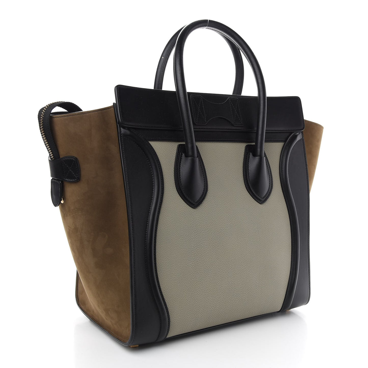 Baby Grained Calfskin Suede Mini Tri-Color Luggage Stone