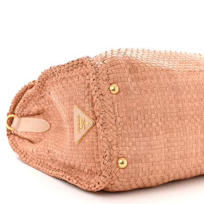 Prada Madras Woven Top Handle Satchel Beige 9 of 12