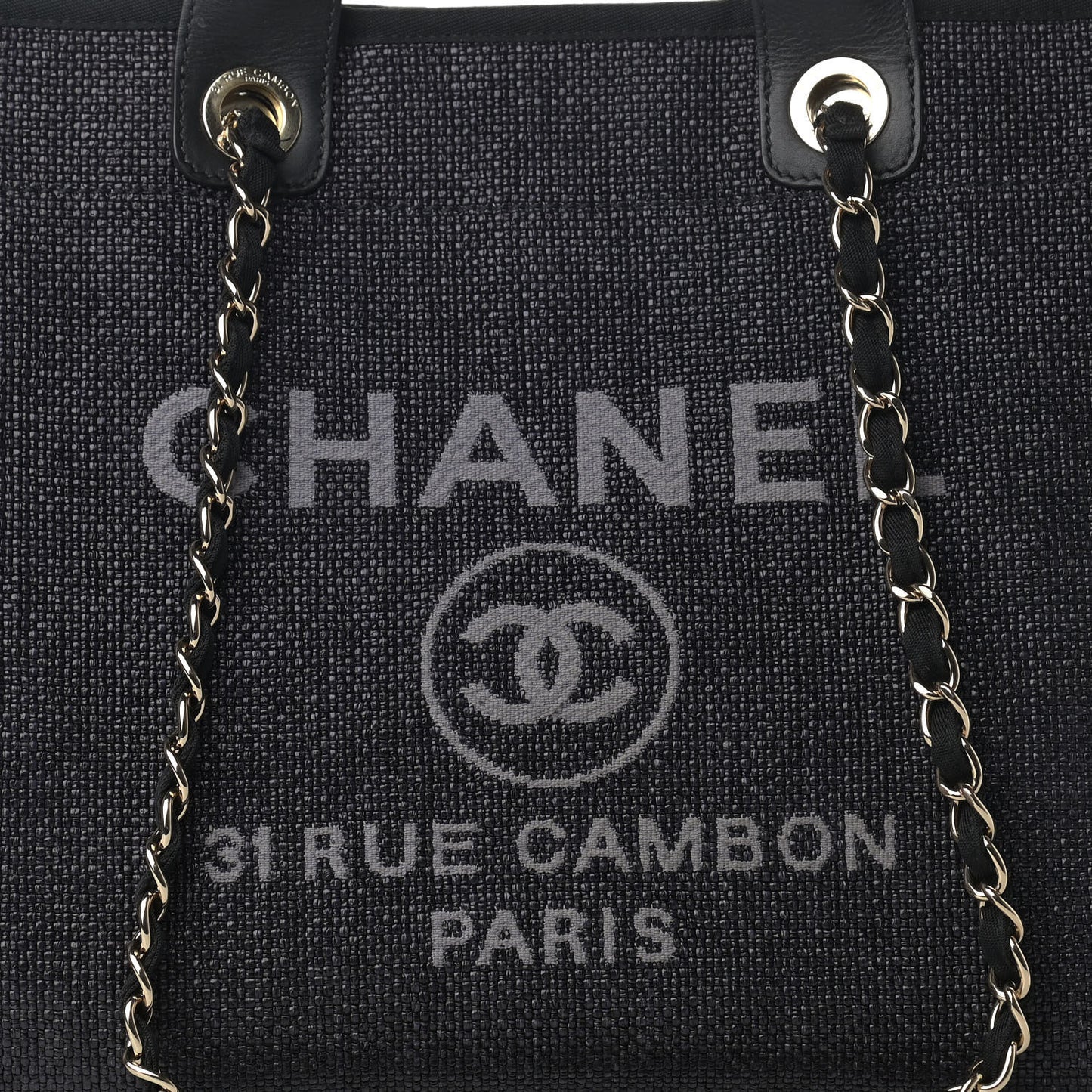 Woven Straw Raffia Medium Deauville Tote Black